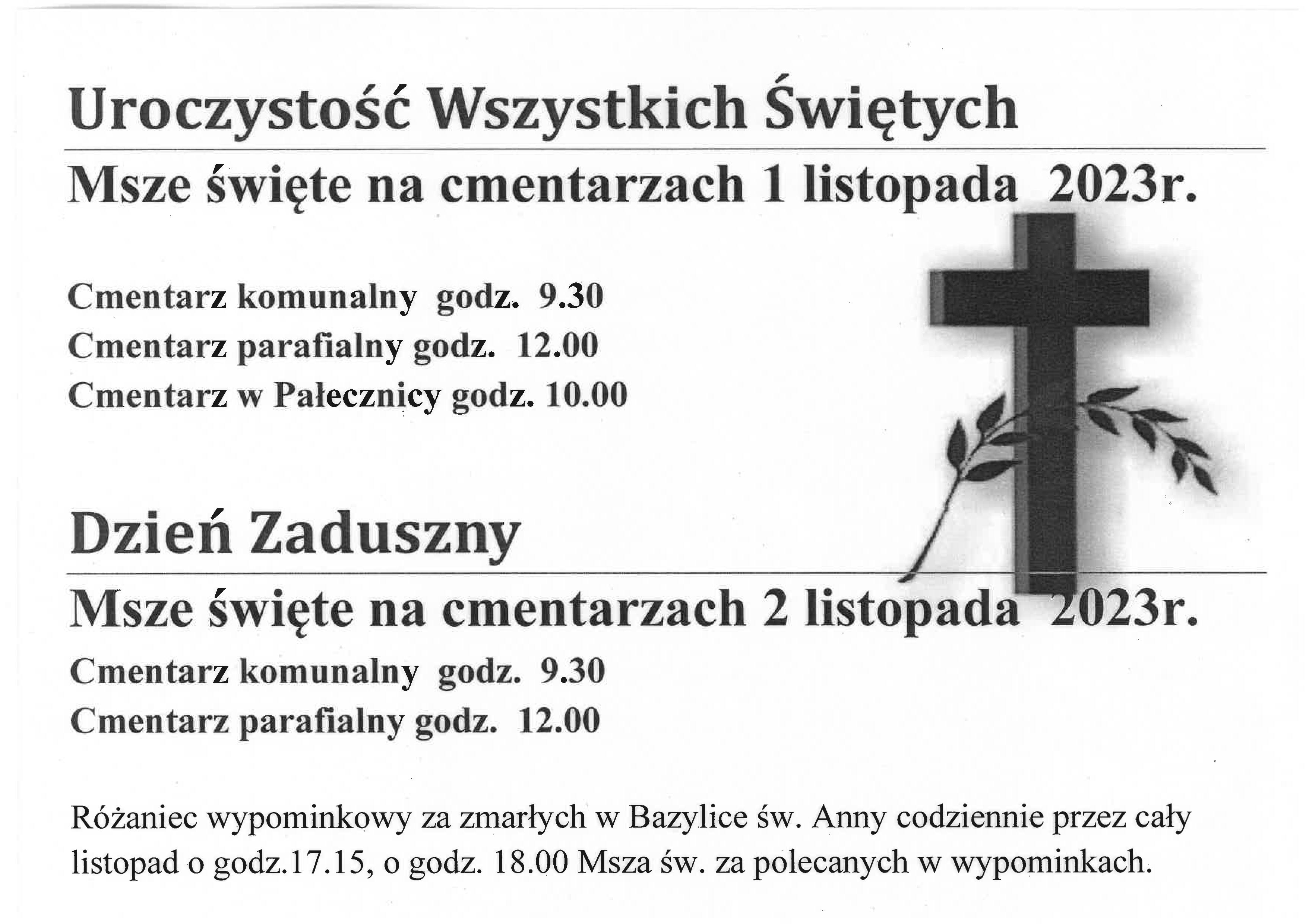 Msze w dniu 01.11.2023